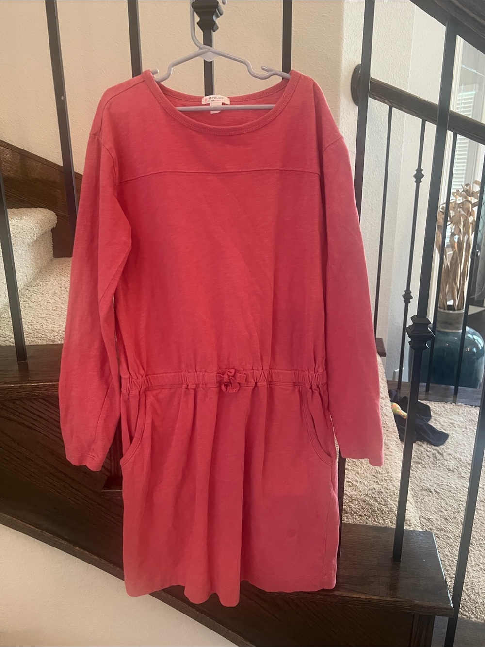 Crewcuts Coral Drawstring Waist Long Sleeve Girls Dress